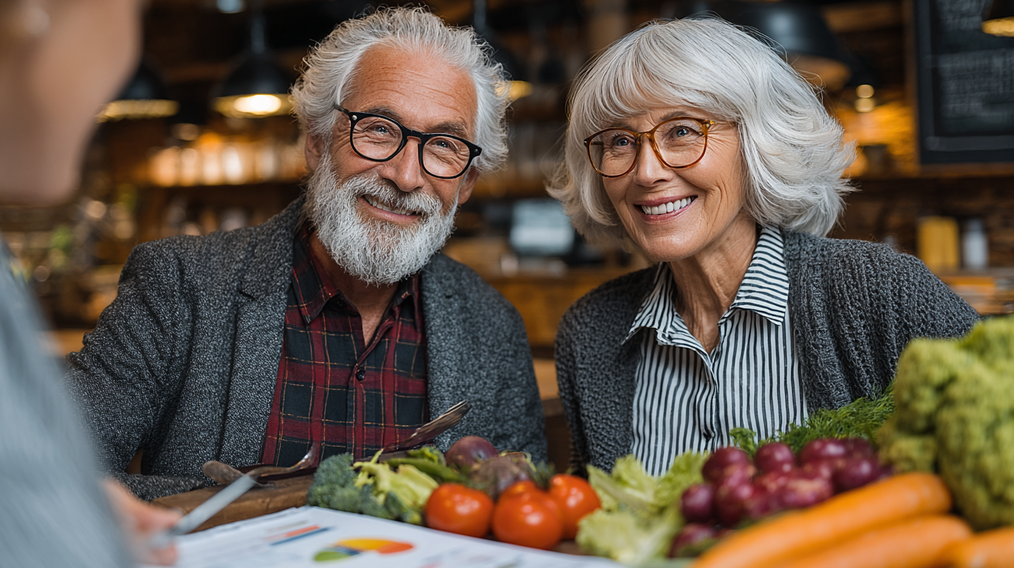 Nutriționiști consultând senior despre planul alimentar